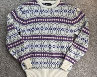 Vintage Winks Lane Pullover, Herren, Größe 40, Creme, Fair-Isle-Strick, mehrfarbig