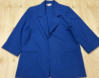 Chaqueta deportiva vintage JBJ para mujer, talla 10, color azul, con frente abierto, manga tres cuartos y sin forro.