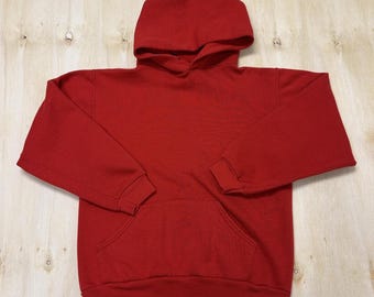 Vintage 70s 80s Russell Athletic Hoodie Men Small Red Fleece Kangaroo Sweatshirt