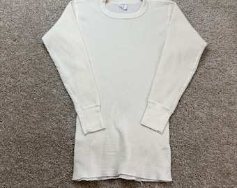 Calça térmica vintage J.E. Morgan para menino, tamanho 14-16, branca, em malha waffle.