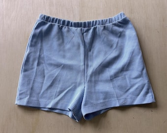 Vintage Sweat Shorts Womens 14 Blue Stripe Knit Elastic Waist Made In USA Casual