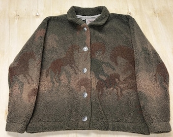 Vintage County Clothing Co Jacket Womens Large Brown Horse Fleece Button Western