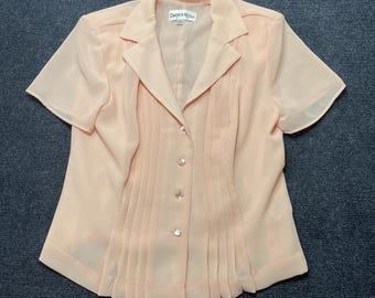 Vintage 90s Danny & Nicole Blouse Womens 10 Pink Pleated Button Front Chiffon