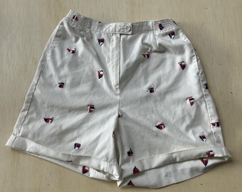 Pantalones cortos chinos vintage Gordon Of Philadelphia para mujer, talla 10, blancos, con bordado náutico.