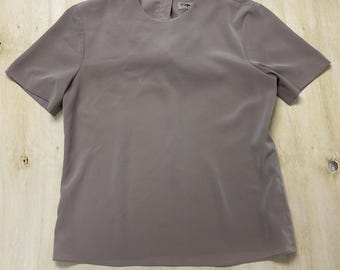 Vintage Kasper Blouse Womens 2 Brown Taupe Short Sleeve Round Neck Pullover Top