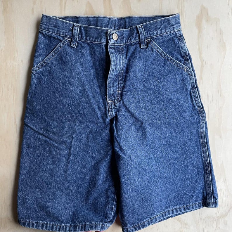 Y2K Wrangler Jeans Co Cargo Shorts Boys 14 Blue Denim Carpenter Utility Pockets image 1