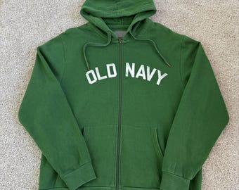 Sudadera con capucha Old Navy Y2K para hombre, talla grande, color verde, de felpa, con cremallera completa y logo gráfico.
