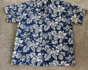 Vintage New Horizon-skjorta Herr Stor Blå Hawaiiansk Blommig Kortärmad Skjorta