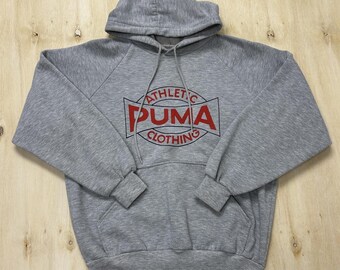 Sudadera con capucha vintage PUMA para hombre, talla grande, color gris, de felpa, estilo deportivo.