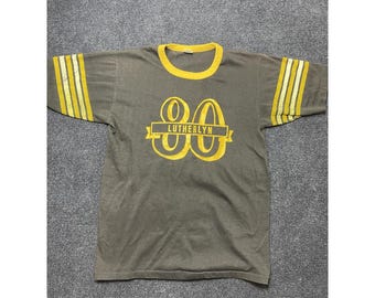 Vintage 70s Lutherlyn 80 Shirt Mens Small Gray Ringer Football Tee T-Shirt