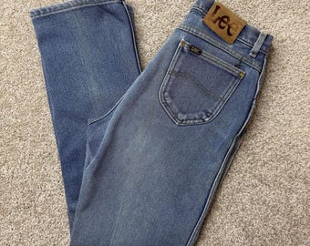 Jeans vintage Lee da donna, taglia 14, lavaggio medio, blu, vita alta, modello classico dritto.