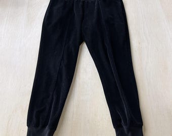 Y2K Champion velours joggingbroek dames grote zwarte elastische taille taps toelopende pijpen