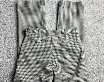 Vintage Dress Pants Womens 28 Beige Check Straight Leg Flat Front Twill Business