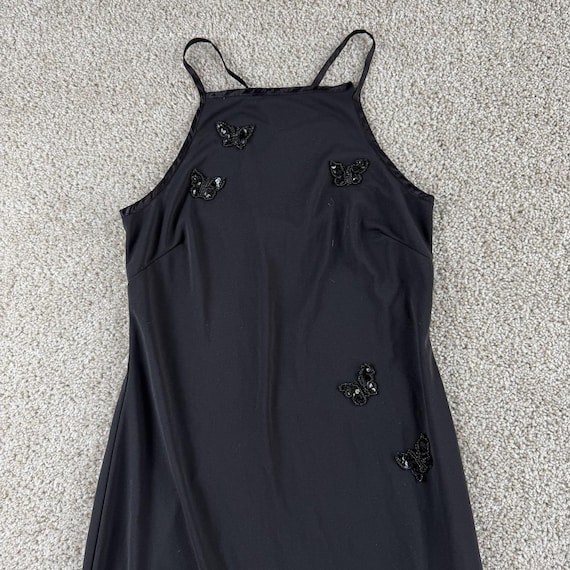 Vintage Y2K City Triangles Dress Womens 7 Black Butterfly Sequin Slip Long