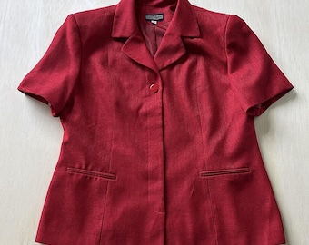 Vintage Herman Geist Blazer Jacke Damen 18 Rot Kurz Ärmel Ein Knopf gefüttert