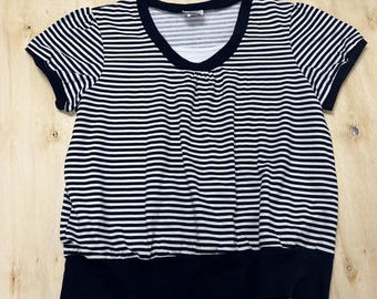 Vintage Spoiled Rotten U.S.A. Shirt Womens 1X Blue Stripe Short Sleeve V Neck