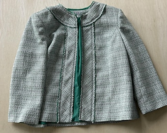 Vintage Kasper Suit Jacket Womens 16 Green Tweed Open Front Lined Career Work