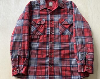 Chaqueta tipo camisa Vintage Outdoor Exchange para hombre, talla M, color rojo a cuadros, franela acolchada con forro.