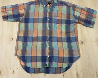 Vintage Robert Stock-skjorta Herr Medium Flerfärgad Rutig Kortärmad Skjorta med Knappar