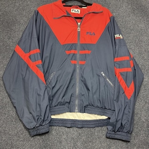Vintage jaren 90 FILA windjack heren med blauw rood full zip colorblock Italia afbeelding 1