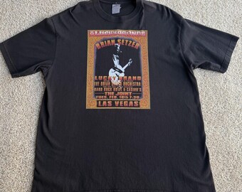 Vintage Lucky Brand Shirt Mens Large Black Brian Setzer Las Vegas Tee T-Shirt