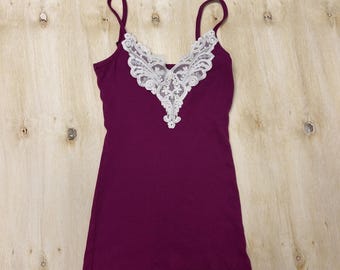 Y2K Bongo-tanktop dames dames XL paars cami-hemd met kanten rand en bandjes