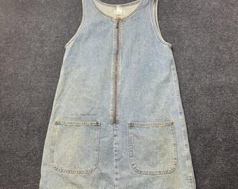 Vintage Arizona Jean Company Dress Women Small Blue Denim Zip Front Tank Pockets