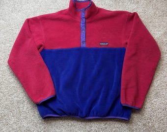 Vintage Patagonia Synchilla Youth 9-10 Women XS Pink Blue Fleece Pullover USA