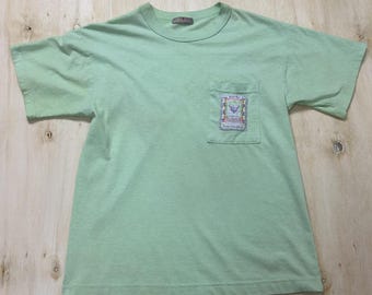 Camiseta vintage de Nepal, Tíbet y Himalaya para hombre, talla M, color verde, con bolsillo, ideal para viajes.