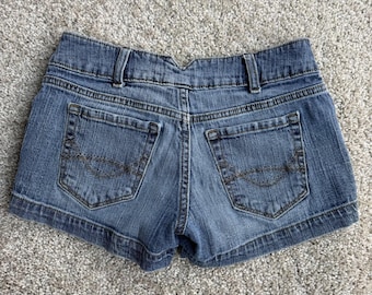 Y2K Mossimo Supply Co Hot Pants Women 3 Blue Denim Double Button Stretch Casual