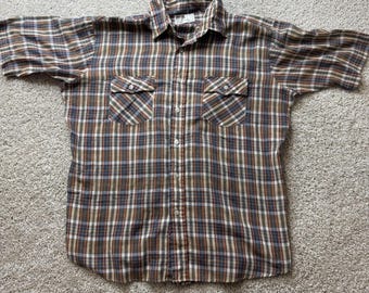 Vintage Montgomery Ward-skjorta Herr Stor Flerfärgad Rutig Kortärmad Skjorta