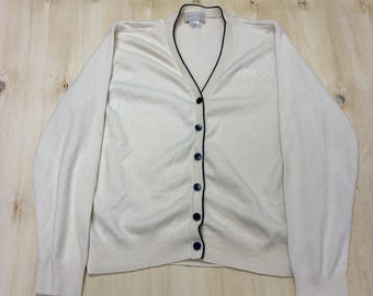 Vintage Andrew Rohan Cardigan Sweater Womens Large White V Neck Tight-Knit USA