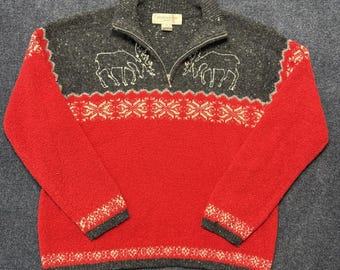 Vintage Jones New York Sweater Women Medium Mock Neck Fair Isle 1/4 Zip Reindeer