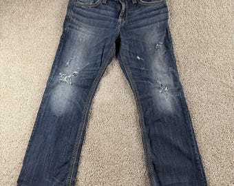 Jeans Y2K Silver Grayson Jeans da uomo 34x32 Lavaggio medio Denim Vestibilità dritta e rilassata