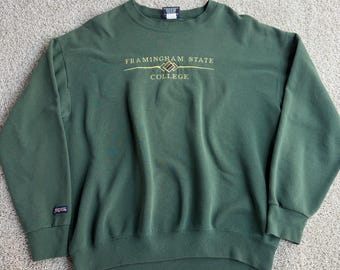 Vintage JanSport Sweatshirt Mens Large Green Framingham State College Fleece