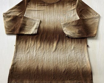 Vintage Janana's Blouse Womens XL Brown Metallic Striped Bell Sleeve Tunic Top