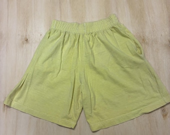 Vintage 80s Sweat Shorts Womens One Size 24W Yellow Elastic Waist Casual Summer