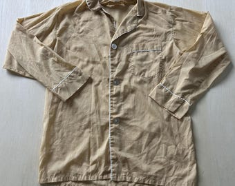 Vintage Mac Phergus Pajama Top Womens 8 Beige Button Front Piped Sleepwear