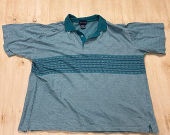 Polo Vintage Par Four para hombre, talla XL, color verde, tejido geométrico, manga corta, estilo casual de golf.