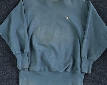 Moletom vintage Champion Reverse Weave masculino tamanho G azul fleece fabricado nos EUA