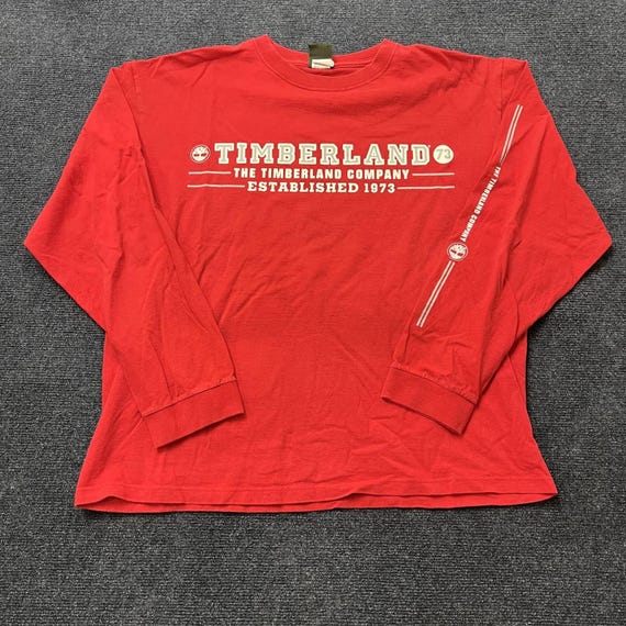 Timberland, Vintage Timberland Shirt Mens Large Red Long Sleeve Logo Tee T-Shirt Made USA
