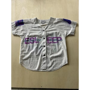 Vintage jaren 90 Esleep button-up shirt dames kleine wit gestreepte jersey v-hals