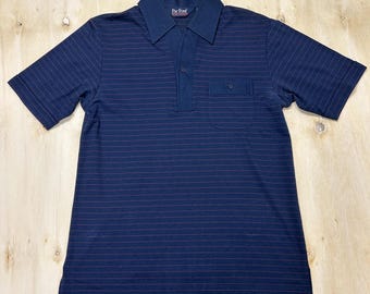 Vintage Par Four Poloshirt Herr Med Blå Randig Kortärmad Golfpiké Stickad
