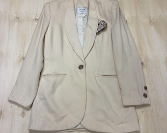Vintage Kasper & Company A.S.L. Blazer Jacket Womens 8 Beige Wool One Button