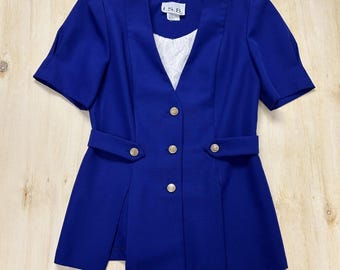 Vintage I.S.B. Inc. Suit Jacket Womens Small Blue Short Sleeve 4 Button USA
