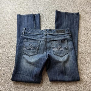 Y2K Seven7 Bootcut Jeans Women 8 Med Wash Blue Stretch Denim Embroidered Pockets image 1