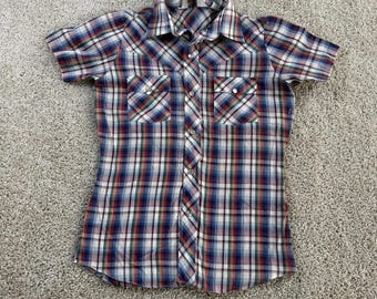 Camisa vintage Montgomery Ward para hombre, talla M, a cuadros, estilo western, con botones de perla.