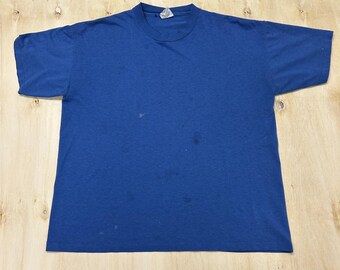 Vintage 80s Signal Mega-Tee Shirt Mens Large Blue Blank 50/50 Tee T-Shirt