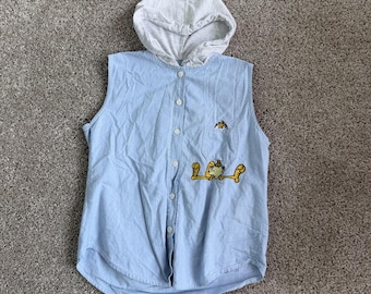 Vintage Brisbane Express Chicken Shirt Kids 7 Blue Hooded Sleeveless Button Up