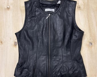Vintage Valerie Stevens Vest Womens Medium Black Lambskin Leather Full Zip Lined